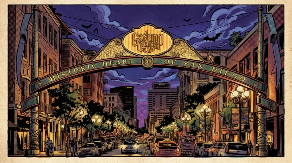 The Gaslamp Quarter at night, San Diego