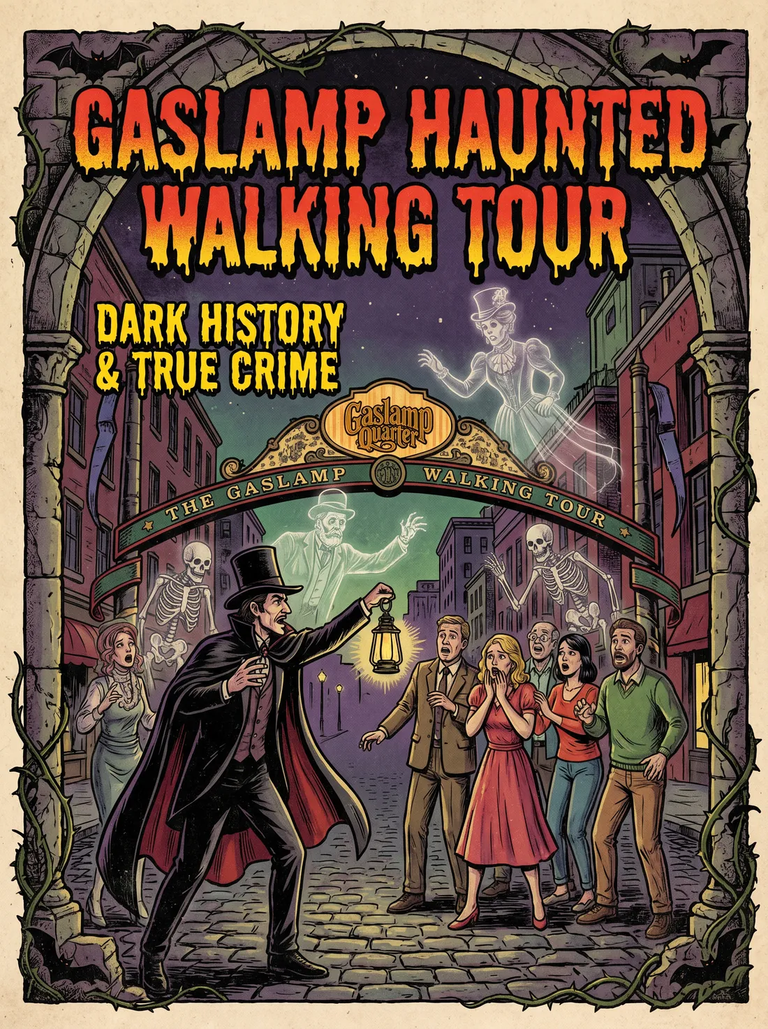 The Gaslamp Quarter after dark, illustrated